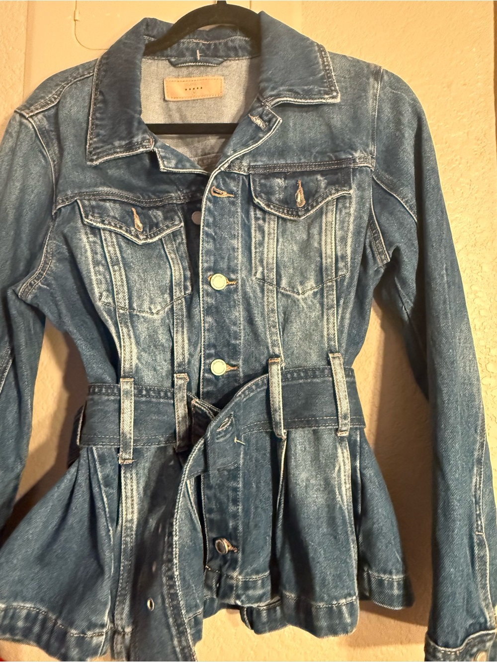 Women’s Pleated Waist Snatching Denim Jacket with Belt- size M